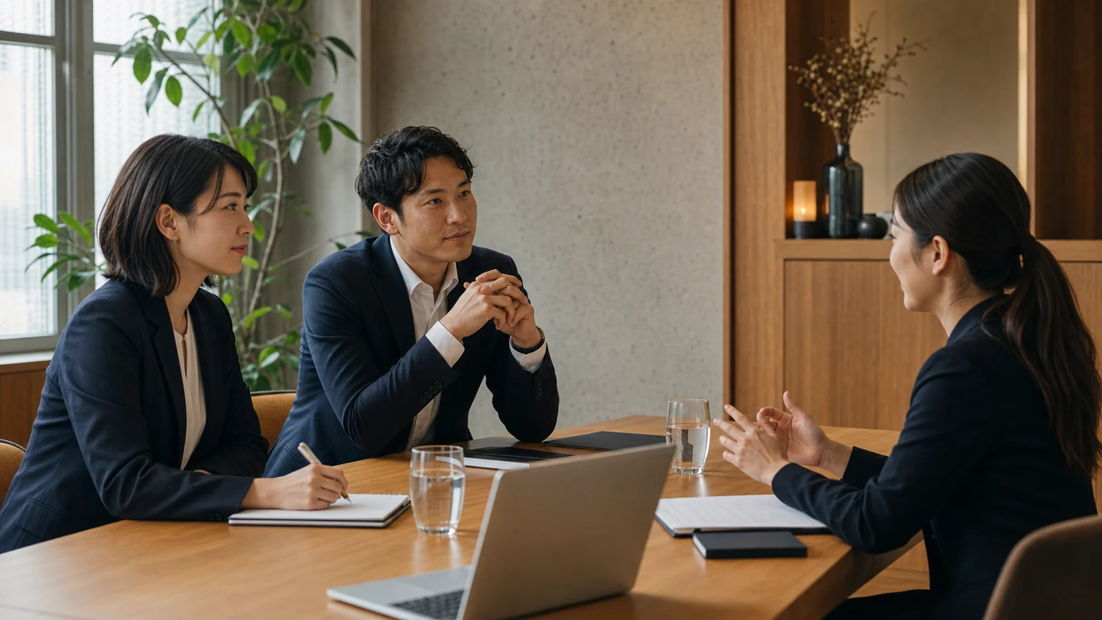 現代的なオフィスで面接計画を確認する採用チーム
